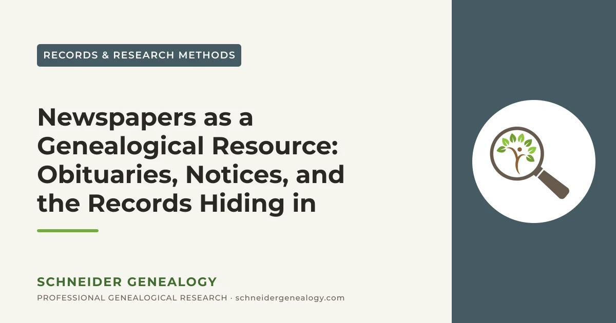 Newspapers as a Genealogical Resource: Obituaries, Notices, and the Records Hiding in Local Papers - Schneider Genealogy