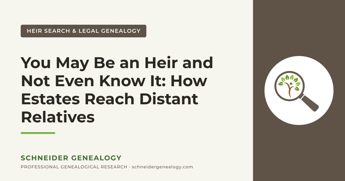 You May Be an Heir and Not Even Know It: How Estates Reach Distant Relatives - Schneider Genealogy
